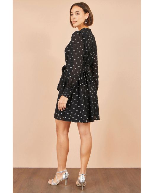 Yumi' Black Heart Print Mini Dress