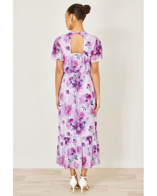 Yumi' Pink Floral Print Frill Midi Dress