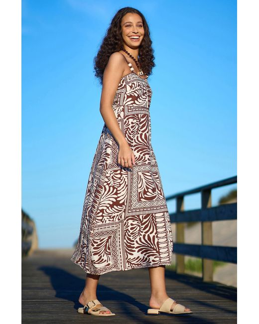 Yumi' Blue Tile Print Maxi Dress With Bead Details
