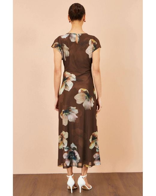 Yumi' Natural Mesh Floral Midi Dress