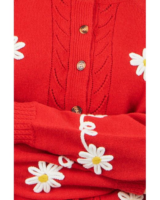 Yumi' Red Daisy Stitch Cardigan