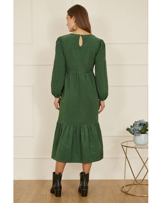 Yumi' Green Floral Embroidered Bodice Tiered Midi Dress