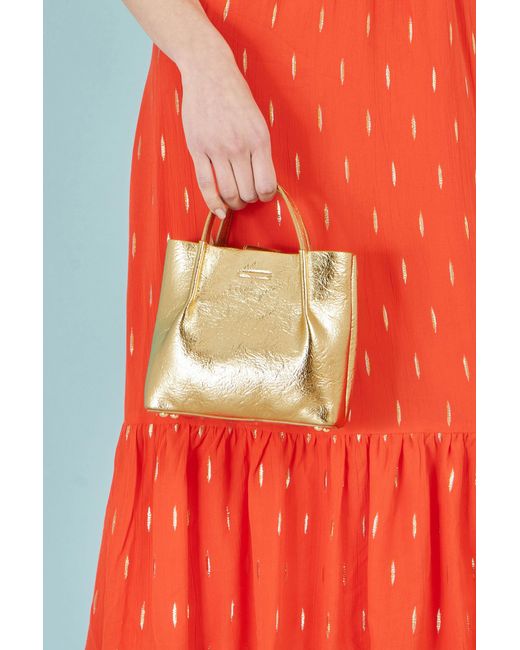 Yumi' Orange Metallic Small Tote Bag