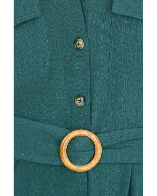 Yumi' Green Viscose Linen Look Midi Shirt Dress With Wooden Belt