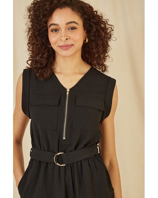Yumi' Black Utility Playsuit With Pockets