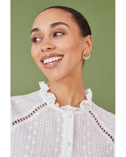 Yumi' Green Broderie Anglaise Puff Sleeve Shirt