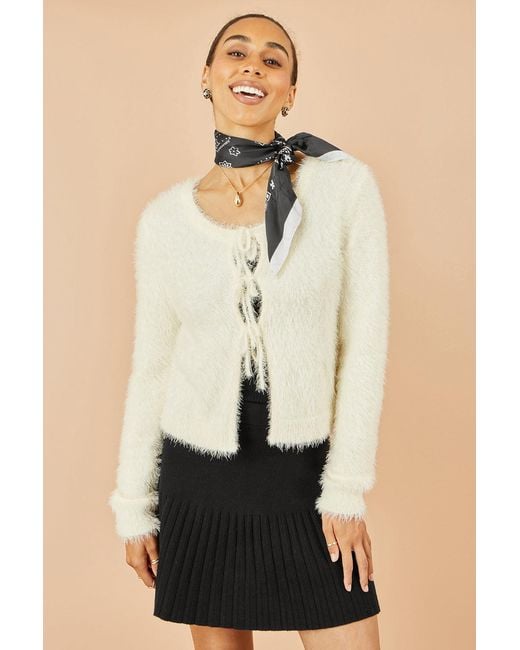 Yumi' Natural Eyelash Fluffy Knit Bolero With Tie Front