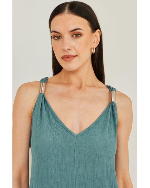 Yumi' Blue Viscose Maxi Beach Dress