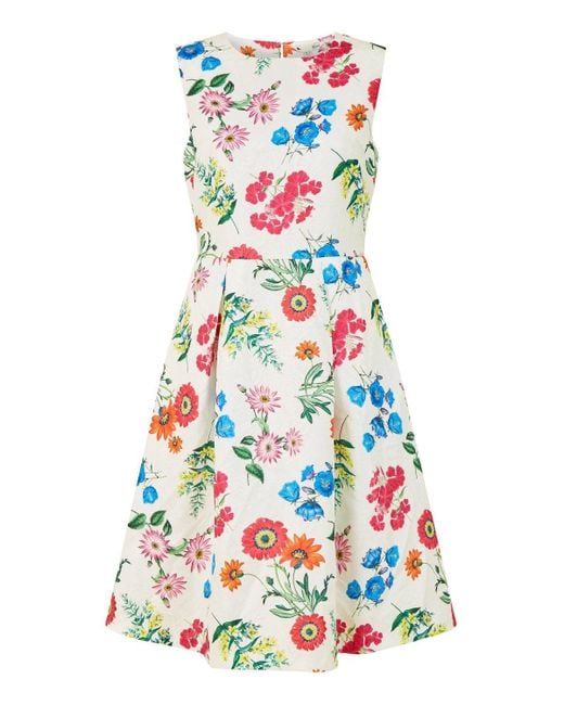 Yumi' White Ivory Botanical Floral Jacquard Skater Dress