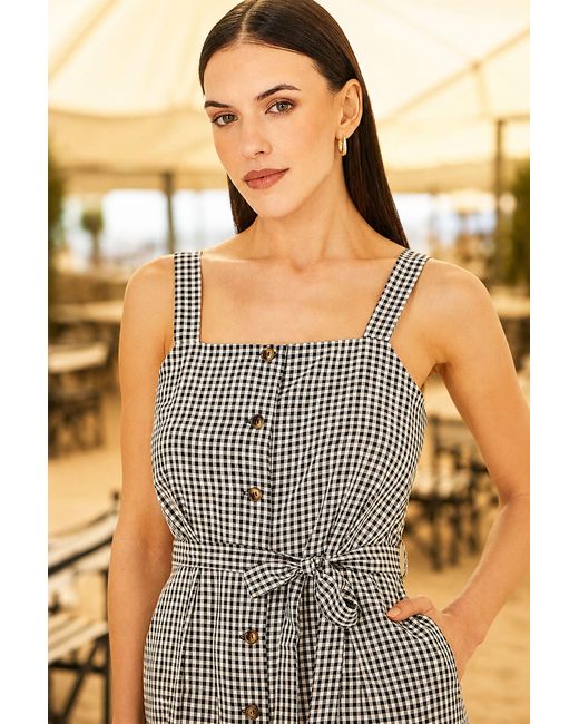 Yumi' Gray Gingham Button Through Jumpsuit
