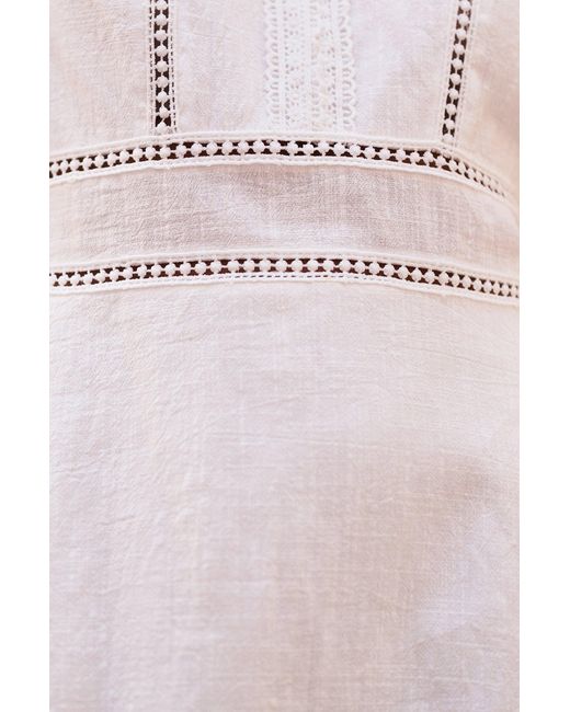 Yumi' White Lace Trim V Neck Dress
