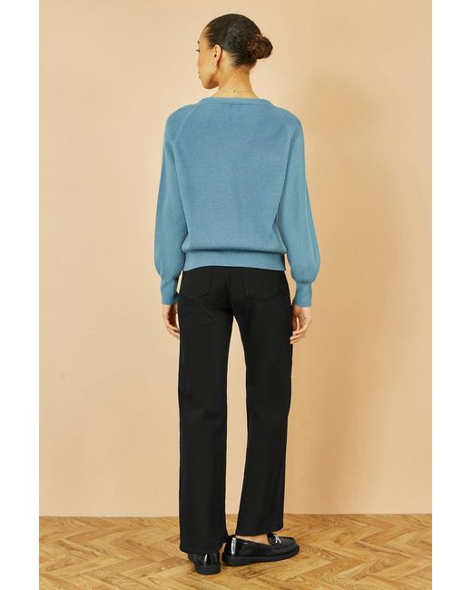 Yumi' Blue Relaxed Fit Cardigan With Stitch Detail