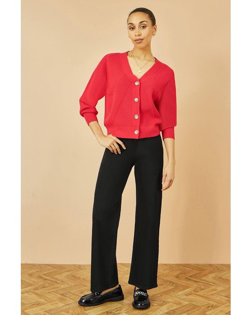 Yumi' Red Relaxed Fit Cardigan With Stitch Detail