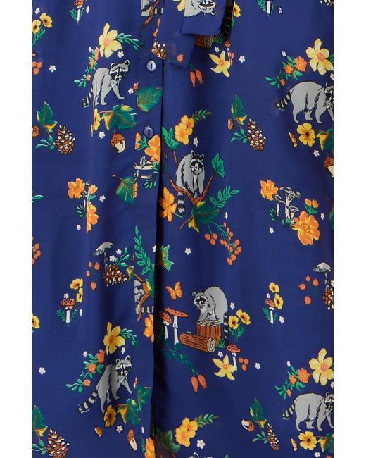 Yumi' Blue Recycled Raccoon Print Shirt Midi Dress