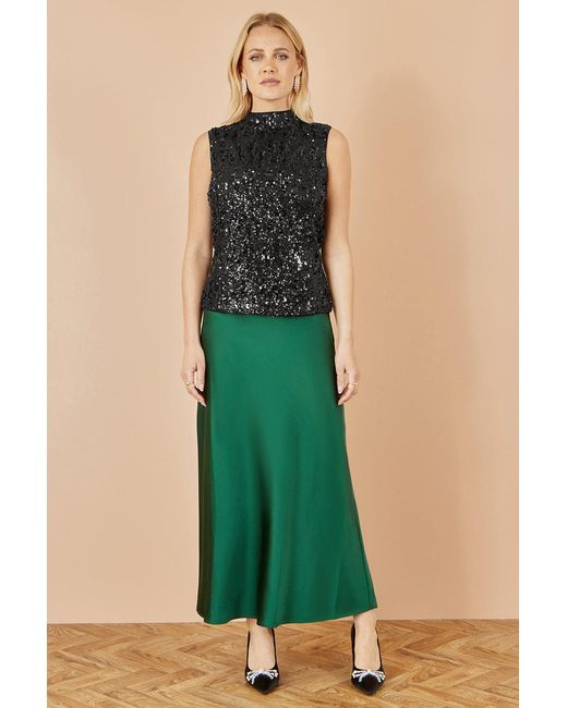 Yumi' Black Sequin High Neck Top