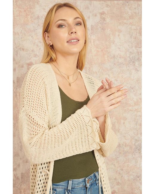 Yumi' Blue Crochet Long Line Cardigan With Ties Front