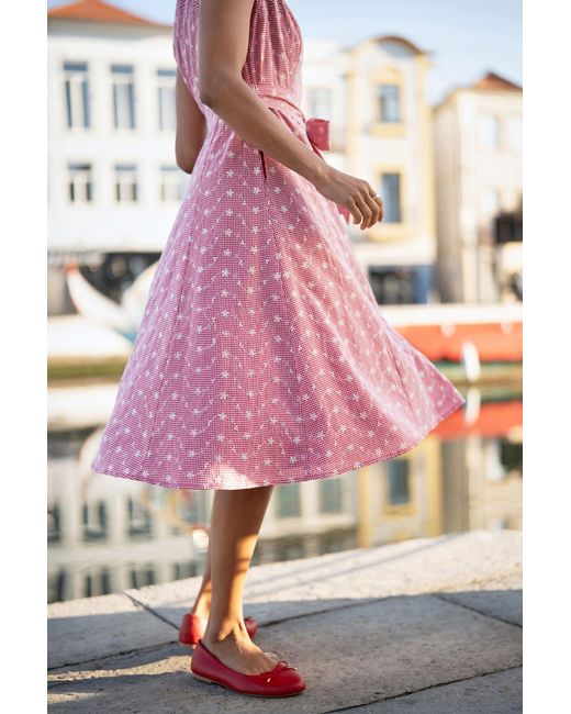 Yumi' Pink Broderie Anglaise Embroidered Sleeveless Shirt Dress