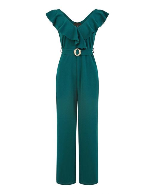 Yumi' Blue Jumpsuit With Buckle And Frill Detail