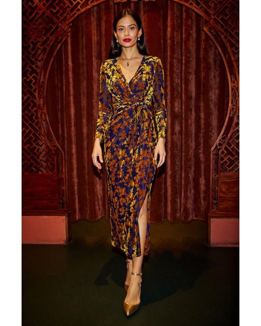 Yumi' Brown Velour Stretch Midi Dress With Long Sleeves