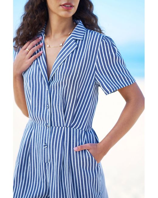 Yumi' Blue Stripe Retro Playsuit