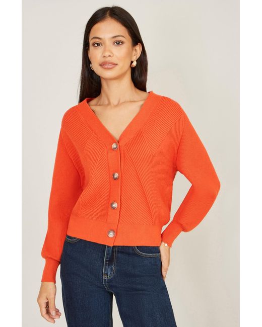 Yumi' Orange Relaxed Fit Cardigan With Stitch Detail