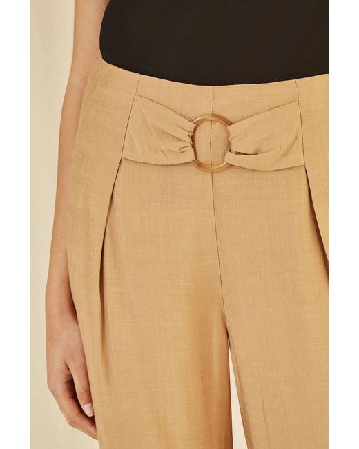 Yumi' Natural Wide Leg Trousers With Front Buckle Detail