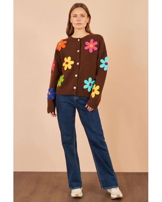 Yumi' Orange Knitted Flower Applique Cardigan