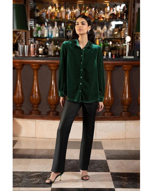 Yumi' Green Velvet Relaxed Fit Shirt