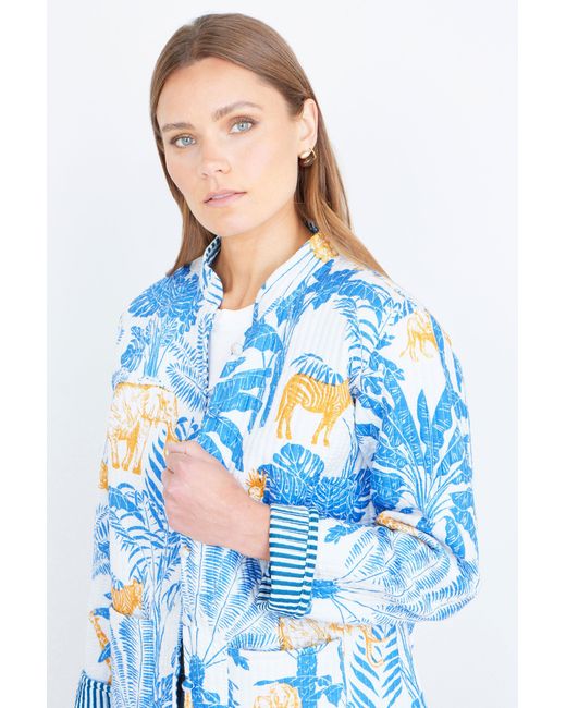 Yumi' Blue Jungle Reversible Cotton Quilted Jacket