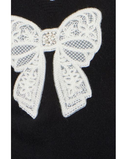 Yumi' Black Lace Bow Knitted Pullover