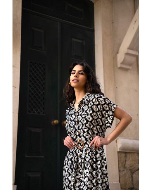 Yumi' Brown Viscose Midi Shirt Dress With Matching Belt