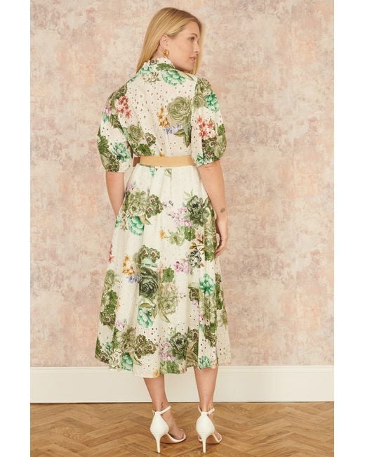 Yumi' Natural Cotton Broderie Anglaise Midi Shirt Dress