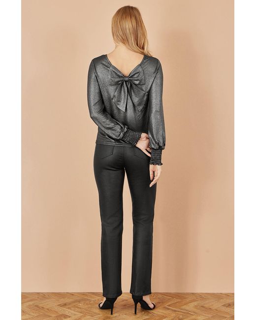 Yumi' Gray Metallic Bow Back Top