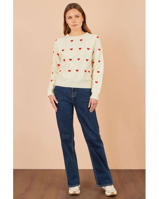 Yumi' Natural Embroidered Heart Jumper