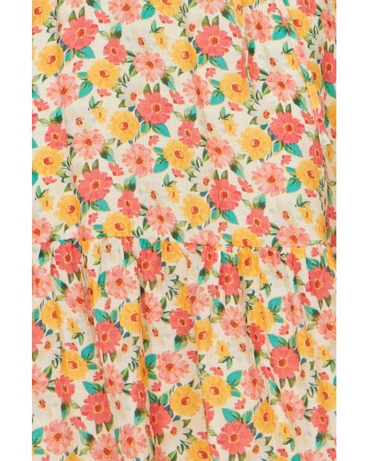 Yumi' Natural Multicolour Midi Tea Dress With Angel Sleeves