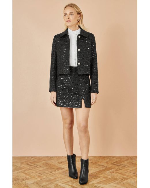 Yumi' Black Boucle Sequin Jacket With Pearl Buttons