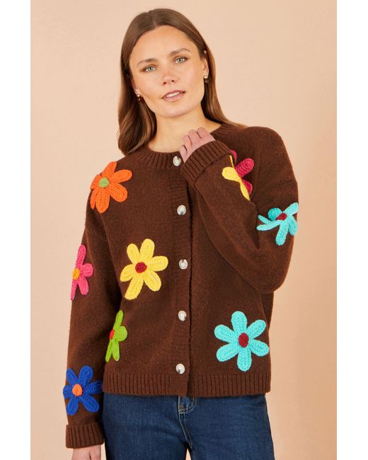 Yumi' Orange Knitted Flower Applique Cardigan