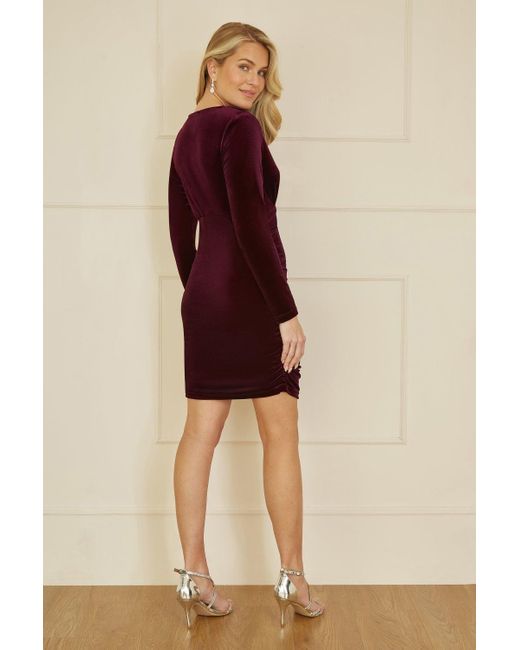 Mela London Purple Mela Plum Velvet Fitted Long Sleeve Mini Dress