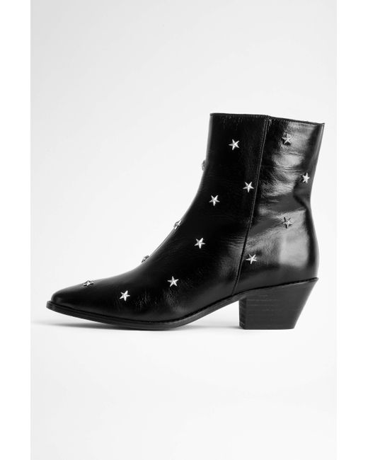 Zadig & Voltaire Leather Tyler Vintage Stars Ankle Boots in Black | Lyst
