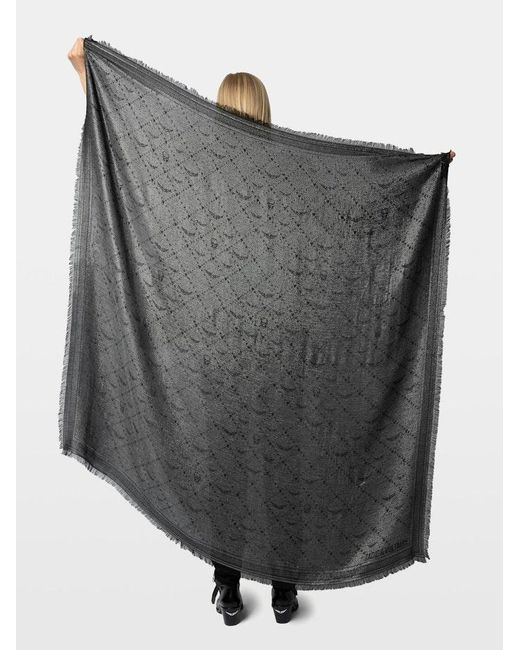 Zadig & Voltaire Black Patterned Jacquard Rectangular Signature Scarf