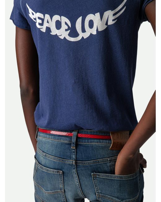 Zadig & Voltaire Blue T-shirt Mit Henley-ausschnitt Peace & Love Wings