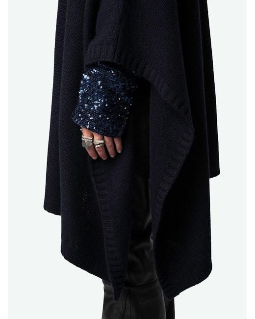 Zadig & Voltaire Black Palma Poncho 100% Cashmere