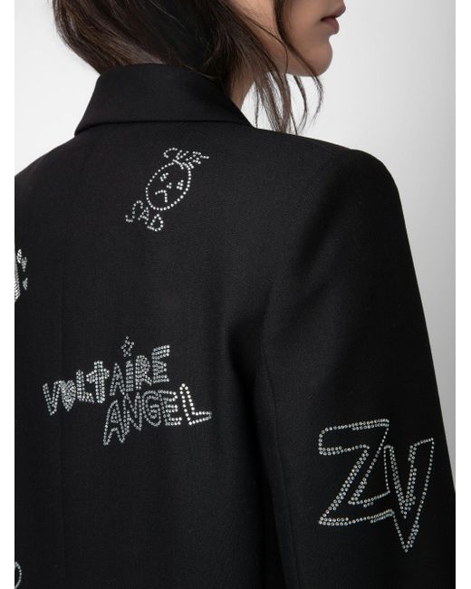 Zadig & Voltaire Black Viva Diamante-embellished Stretch-woven Blazer