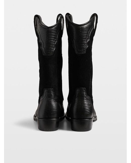 Zadig & Voltaire Black Tex Leather Western Boots