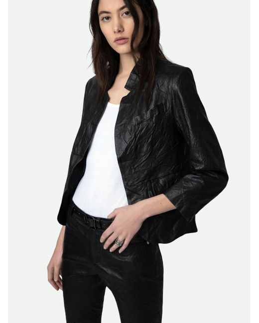 Zadig & Voltaire Black Verys Blazer Crinkled Leather