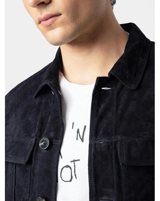 Zadig & Voltaire Blue Kuba Suede Leather Jacket for men