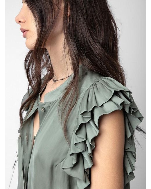 Zadig & Voltaire Green Tiza Satin Top