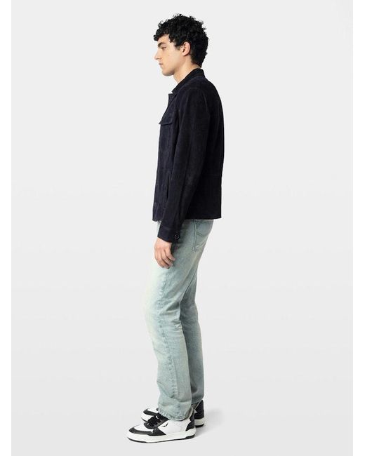Zadig & Voltaire Blue Kuba Suede Leather Jacket for men