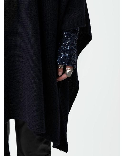 Zadig & Voltaire Black Palma Poncho 100% Cashmere