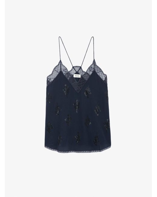 Zadig & Voltaire Blue Christy Lace-trim Silk Camisole Top